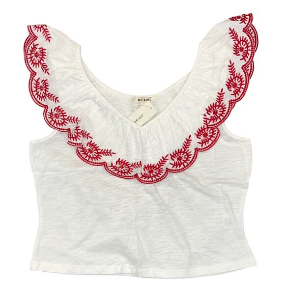 NWT Francesca's Mi ami White W/Red Embroidered Detailed Eyelet Top - Picture 2 of 10